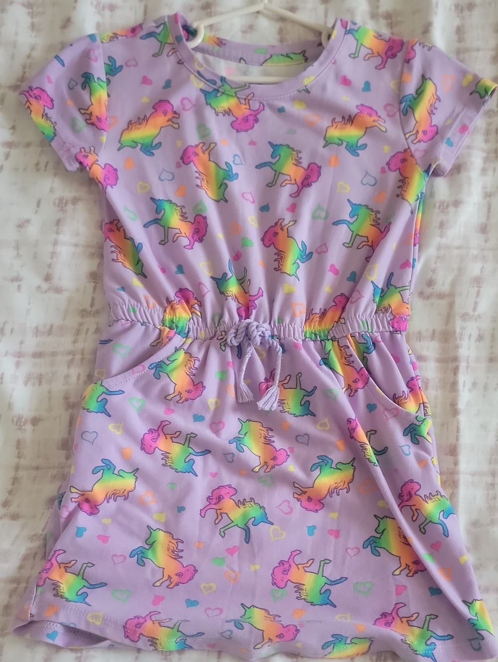 Kidgets Lavender Rainbow Unicorn Drawstring Pajama Dress